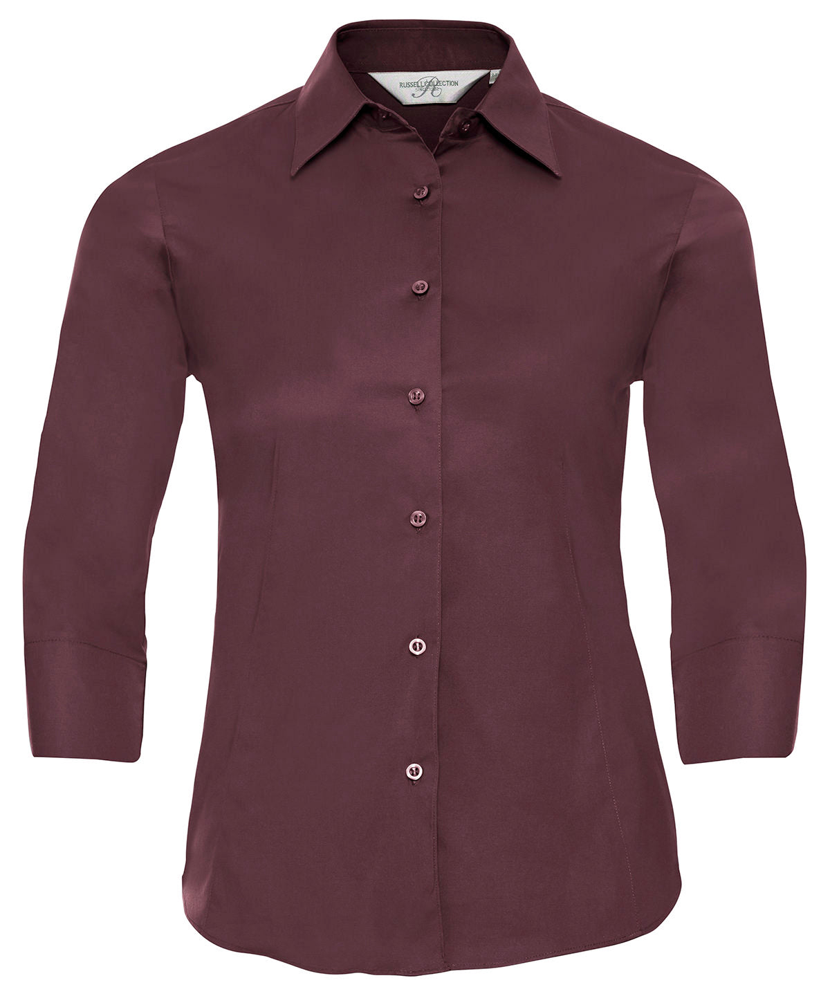 Tryck din logga på Skjortor från Russell Collection - Anpassa Dam ärm easycare figursydd skjorta i färgen Burgundy 2XL för företag, föreningar och privatpersoner