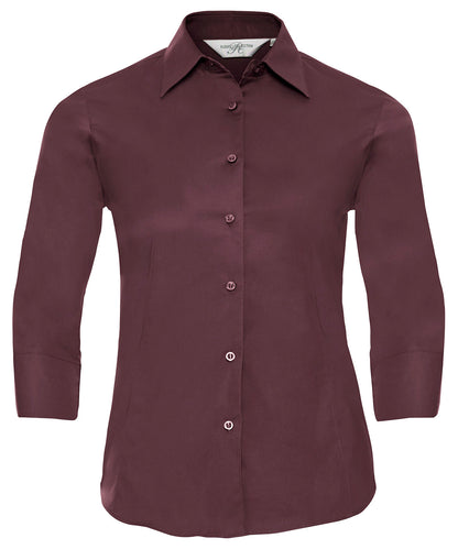 Tryck din logga på Skjortor från Russell Collection - Anpassa Dam ärm easycare figursydd skjorta i färgen Burgundy 2XL för företag, föreningar och privatpersoner