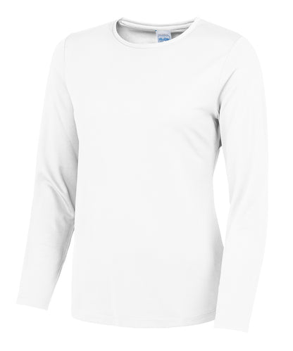 Tryck din logga på T-shirts från AWDis Just Cool - Anpassa Women's Long Sleeve Cool T i färgen Vit för företag, föreningar och privatpersoner