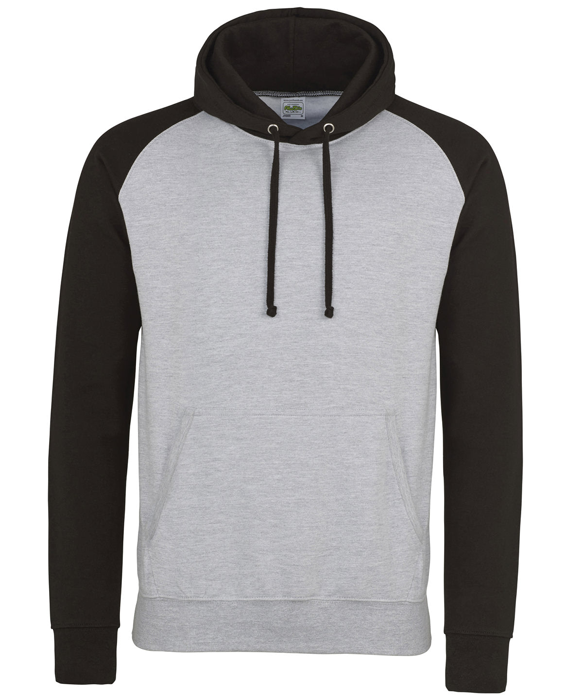 Tryck din logga på Hoodies från AWDis Just Hoods - Anpassa AWDis Just Hoods - Basebolltröja med Hoodie i färgen Ljunggrå för företag, föreningar och privatpersoner