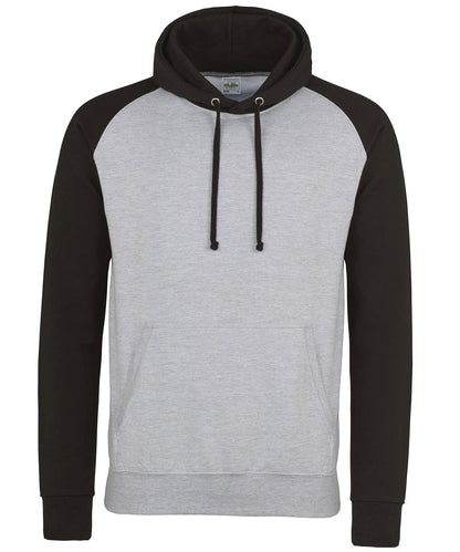 Tryck din logga på Hoodies från AWDis Just Hoods - Anpassa AWDis Just Hoods - Basebolltröja med Hoodie i färgen Ljunggrå för företag, föreningar och privatpersoner
