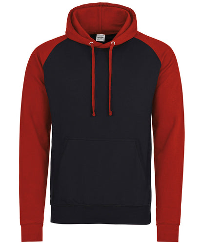 Tryck din logga på Hoodies från AWDis Just Hoods - Anpassa AWDis Just Hoods - Basebolltröja med Hoodie i färgen Svart för företag, föreningar och privatpersoner
