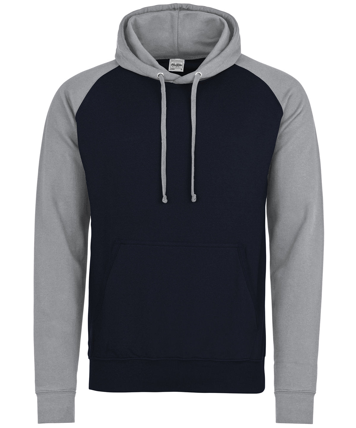 Tryck din logga på Hoodies från AWDis Just Hoods - Anpassa AWDis Just Hoods - Basebolltröja med Hoodie i färgen Marinblå för företag, föreningar och privatpersoner