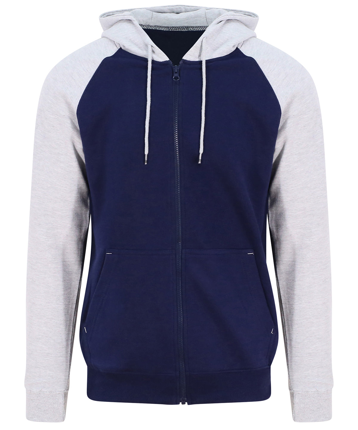 Tryck din logga på Hoodies från AWDis Just Hoods - Anpassa AWDis Just Hoods - Baseball Zoodie i färgen Marinblå för företag, föreningar och privatpersoner