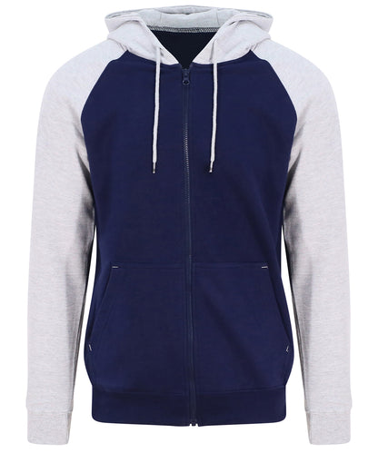 Tryck din logga på Hoodies från AWDis Just Hoods - Anpassa AWDis Just Hoods - Baseball Zoodie i färgen Marinblå för företag, föreningar och privatpersoner