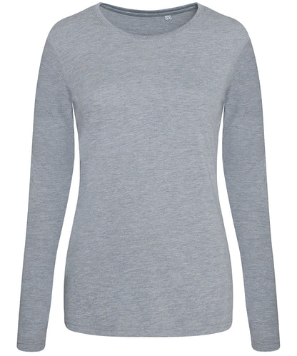 Tryck din logga på T-shirts från AWDis Just T's - Anpassa Ladies Long Sleeve Triblend T i färgen Ljunggrå för företag, föreningar och privatpersoner