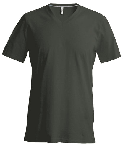 Tryck din logga på T-shirts från Kariban - Anpassa Short Sleeve V-Neck T-shirt - Herr i färgen Khaki för företag, föreningar och privatpersoner