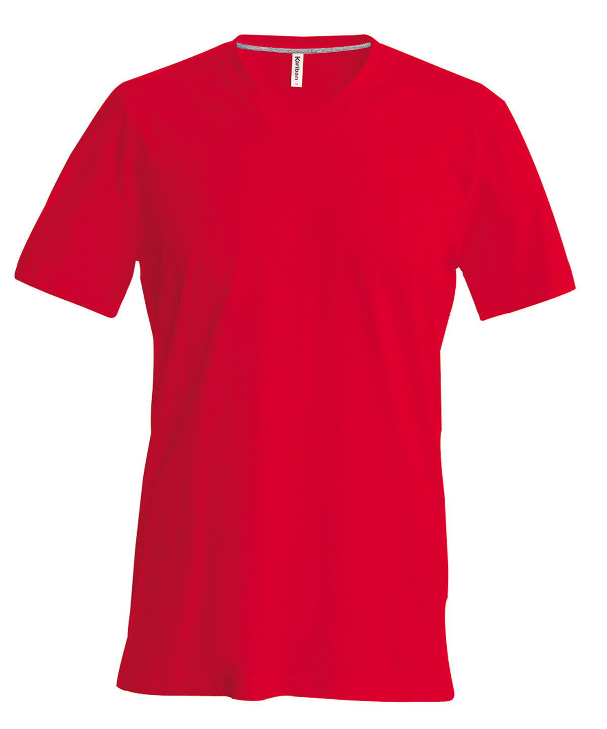 Tryck din logga på T-shirts från Kariban - Anpassa Short Sleeve V-Neck T-shirt - Herr i färgen Mellan röd för företag, föreningar och privatpersoner