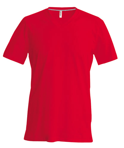Tryck din logga på T-shirts från Kariban - Anpassa Short Sleeve V-Neck T-shirt - Herr i färgen Mellan röd för företag, föreningar och privatpersoner