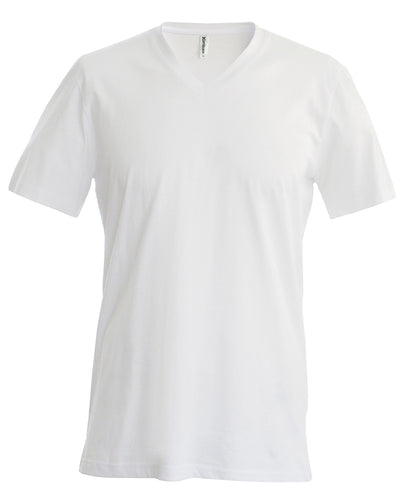 Tryck din logga på T-shirts från Kariban - Anpassa Short Sleeve V-Neck T-shirt - Herr i färgen Vit för företag, föreningar och privatpersoner