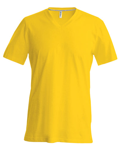 Tryck din logga på T-shirts från Kariban - Anpassa Short Sleeve V-Neck T-shirt - Herr i färgen Mellan gul för företag, föreningar och privatpersoner
