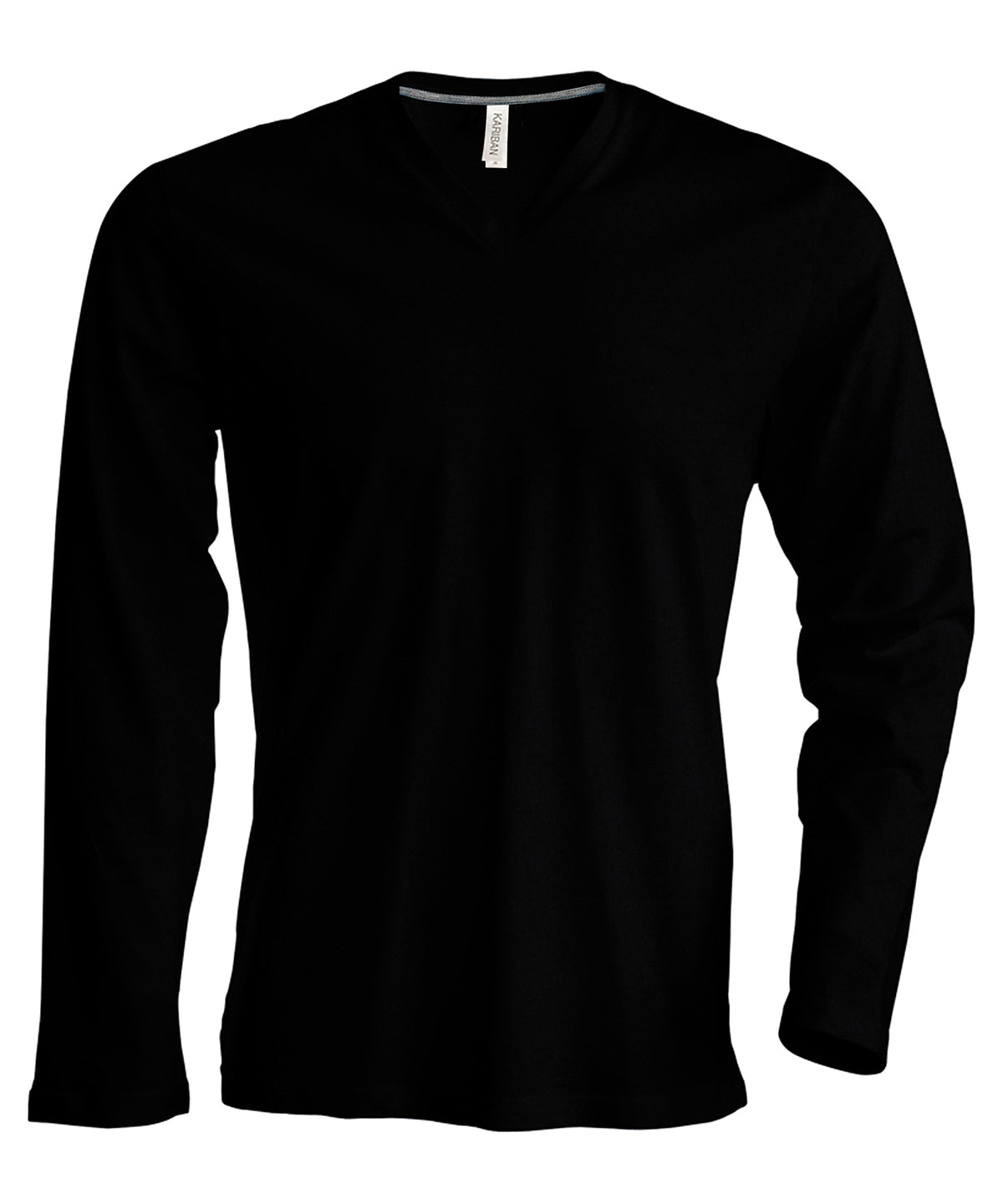 Tryck din logga på T-shirts från Kariban - Anpassa Long Sleeve V-Neck T-shirt - Herr i färgen Svart för företag, föreningar och privatpersoner