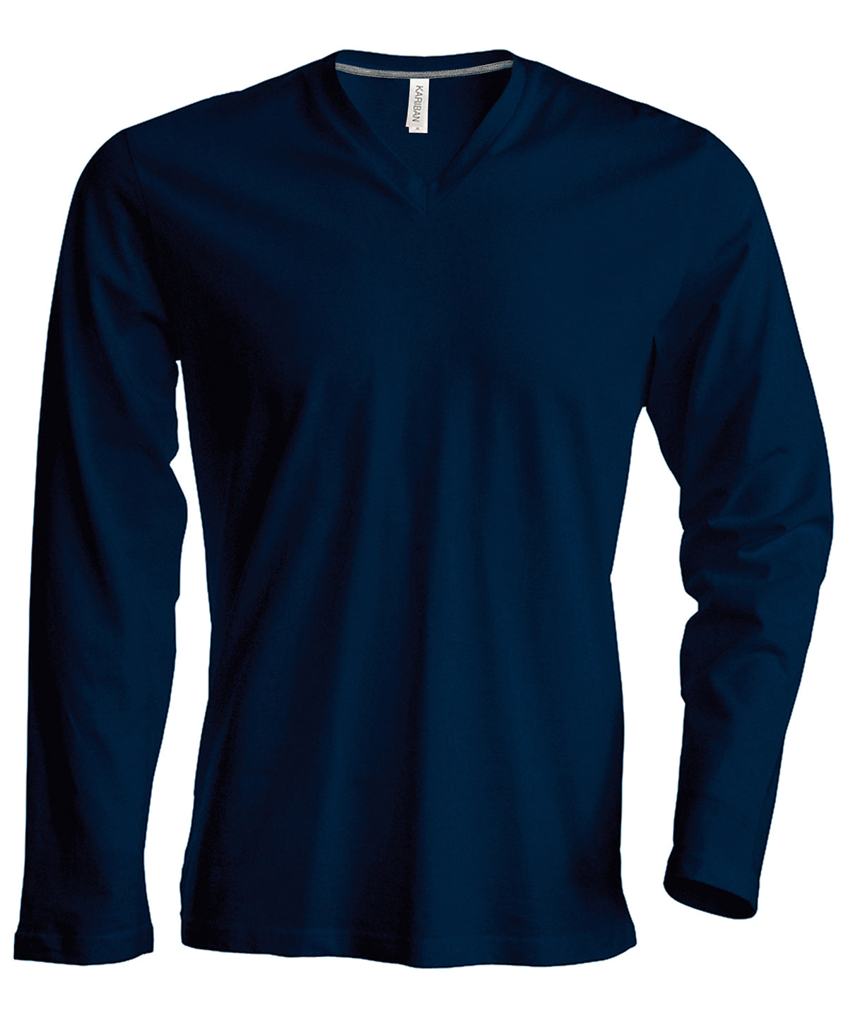 Tryck din logga på T-shirts från Kariban - Anpassa Long Sleeve V-Neck T-shirt - Herr i färgen Marinblå för företag, föreningar och privatpersoner