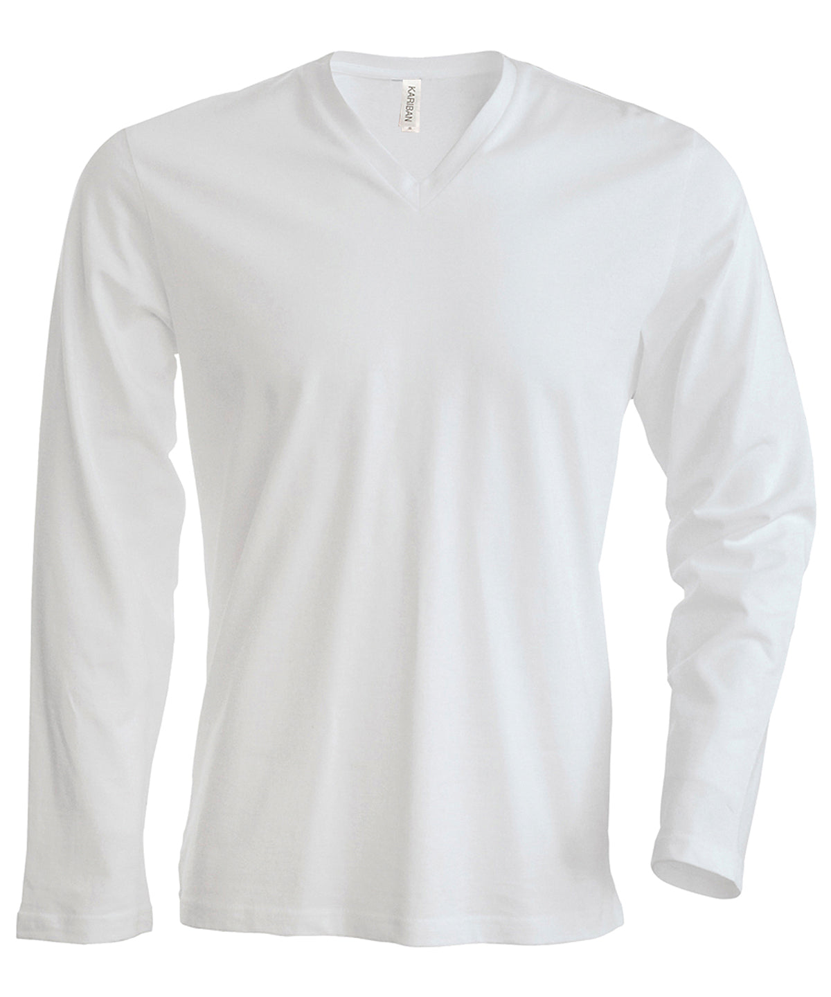 Tryck din logga på T-shirts från Kariban - Anpassa Long Sleeve V-Neck T-shirt - Herr i färgen Vit för företag, föreningar och privatpersoner
