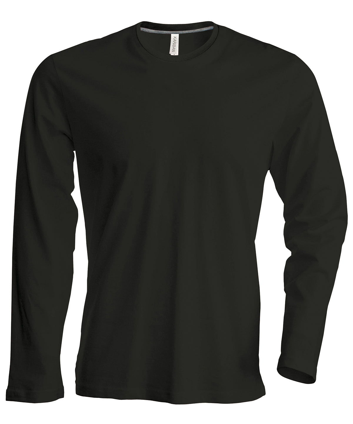 Tryck din logga på T-shirts från Kariban - Anpassa Long Sleeve Crew Neck T-shirt - Herr i färgen Svart för företag, föreningar och privatpersoner