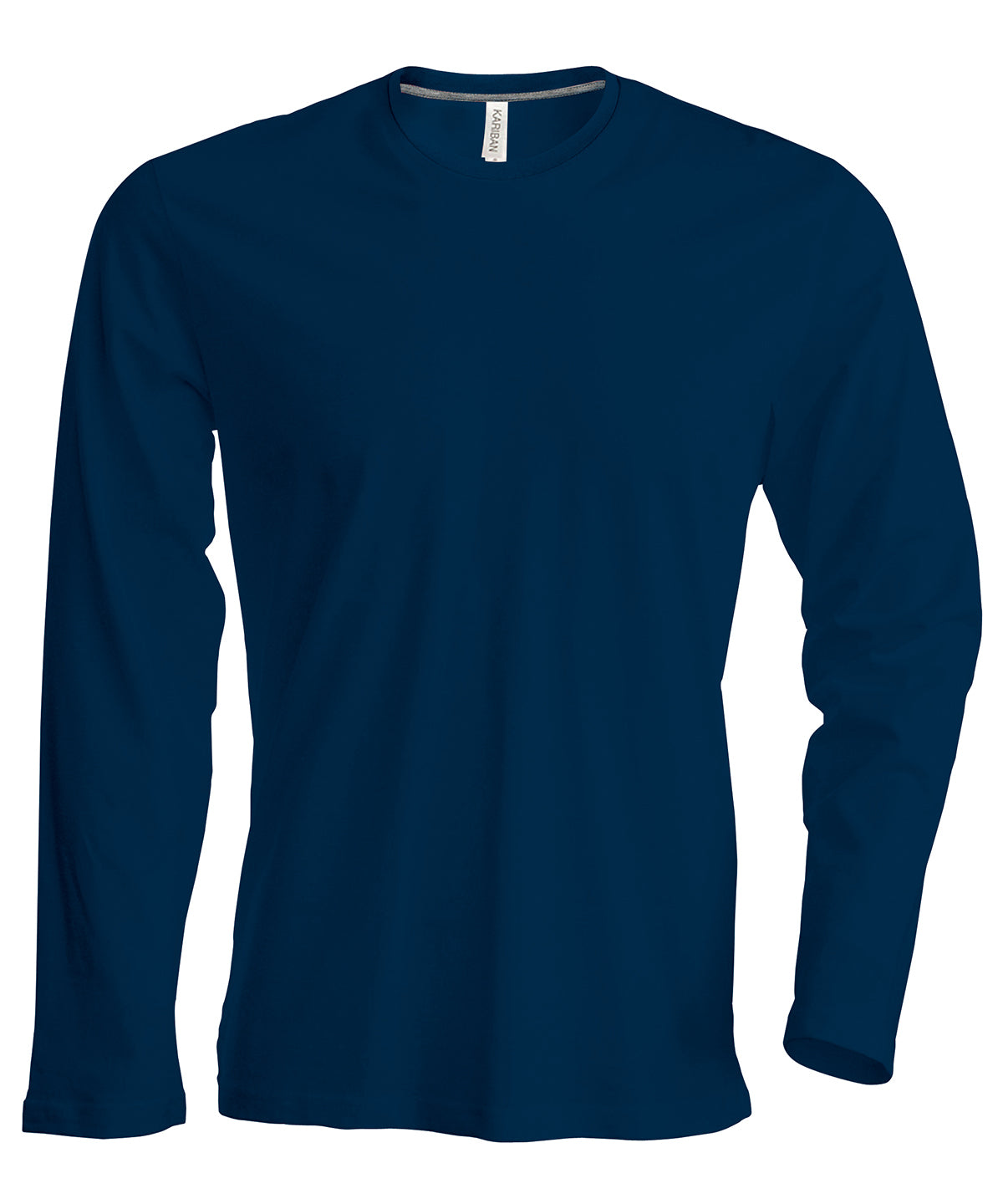 Tryck din logga på T-shirts från Kariban - Anpassa Long Sleeve Crew Neck T-shirt - Herr i färgen Marinblå för företag, föreningar och privatpersoner