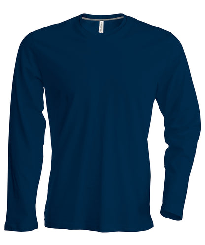 Tryck din logga på T-shirts från Kariban - Anpassa Long Sleeve Crew Neck T-shirt - Herr i färgen Marinblå för företag, föreningar och privatpersoner