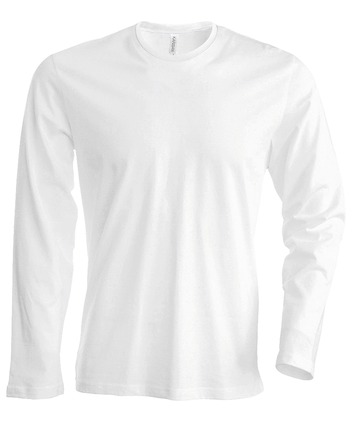 Tryck din logga på T-shirts från Kariban - Anpassa Long Sleeve Crew Neck T-shirt - Herr i färgen Vit för företag, föreningar och privatpersoner
