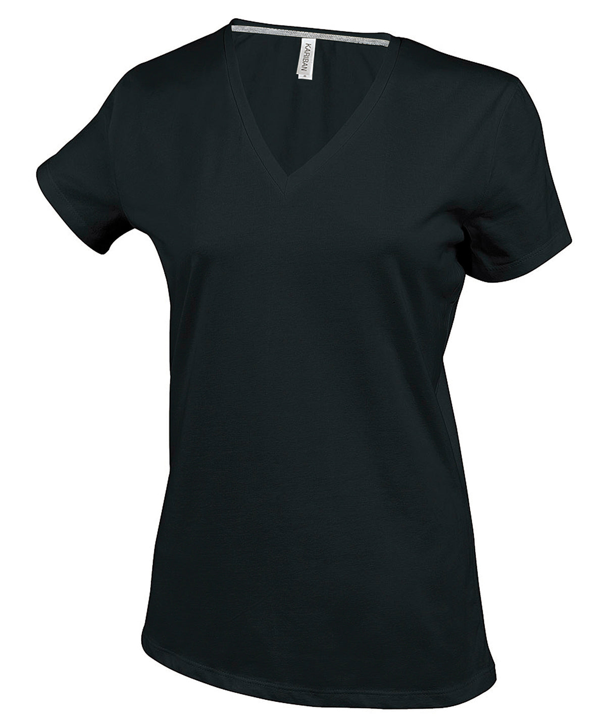 Tryck din logga på T-shirts från Kariban - Anpassa Short Sleeve V-neck T-shirt - Dam i färgen Svart för företag, föreningar och privatpersoner