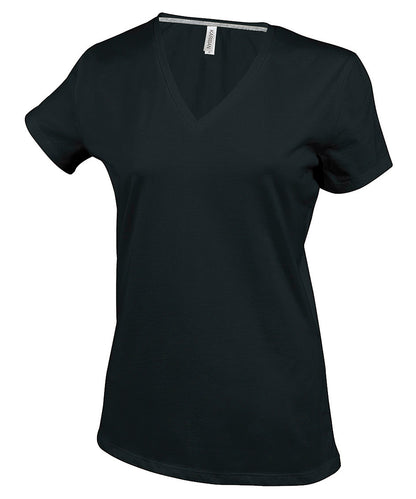 Tryck din logga på T-shirts från Kariban - Anpassa Short Sleeve V-neck T-shirt - Dam i färgen Svart för företag, föreningar och privatpersoner