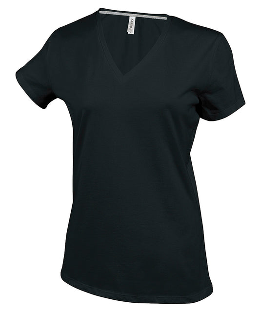 Tryck din logga på T-shirts från Kariban - Anpassa Short Sleeve V-neck T-shirt - Dam i färgen Svart för företag, föreningar och privatpersoner