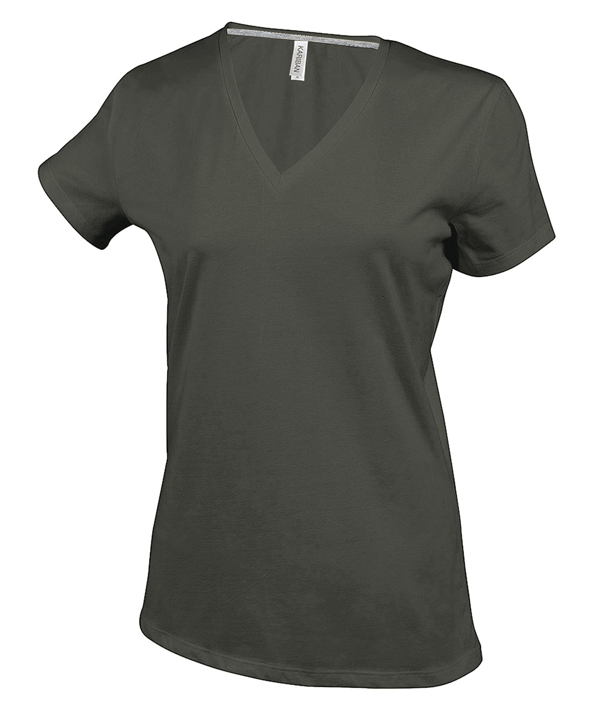 Tryck din logga på T-shirts från Kariban - Anpassa Short Sleeve V-neck T-shirt - Dam i färgen Khaki för företag, föreningar och privatpersoner