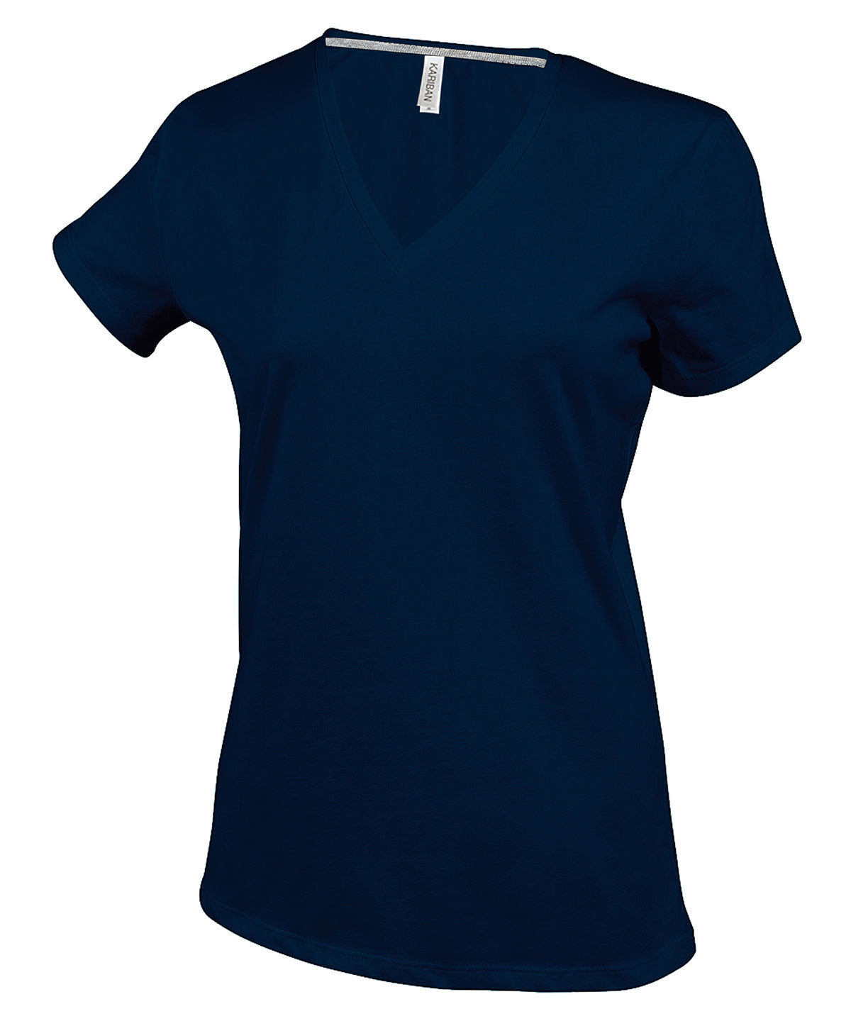 Tryck din logga på T-shirts från Kariban - Anpassa Short Sleeve V-neck T-shirt - Dam i färgen Marinblå för företag, föreningar och privatpersoner