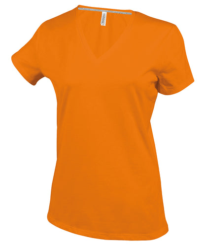 Tryck din logga på T-shirts från Kariban - Anpassa Short Sleeve V-neck T-shirt - Dam i färgen Mellan Orange för företag, föreningar och privatpersoner