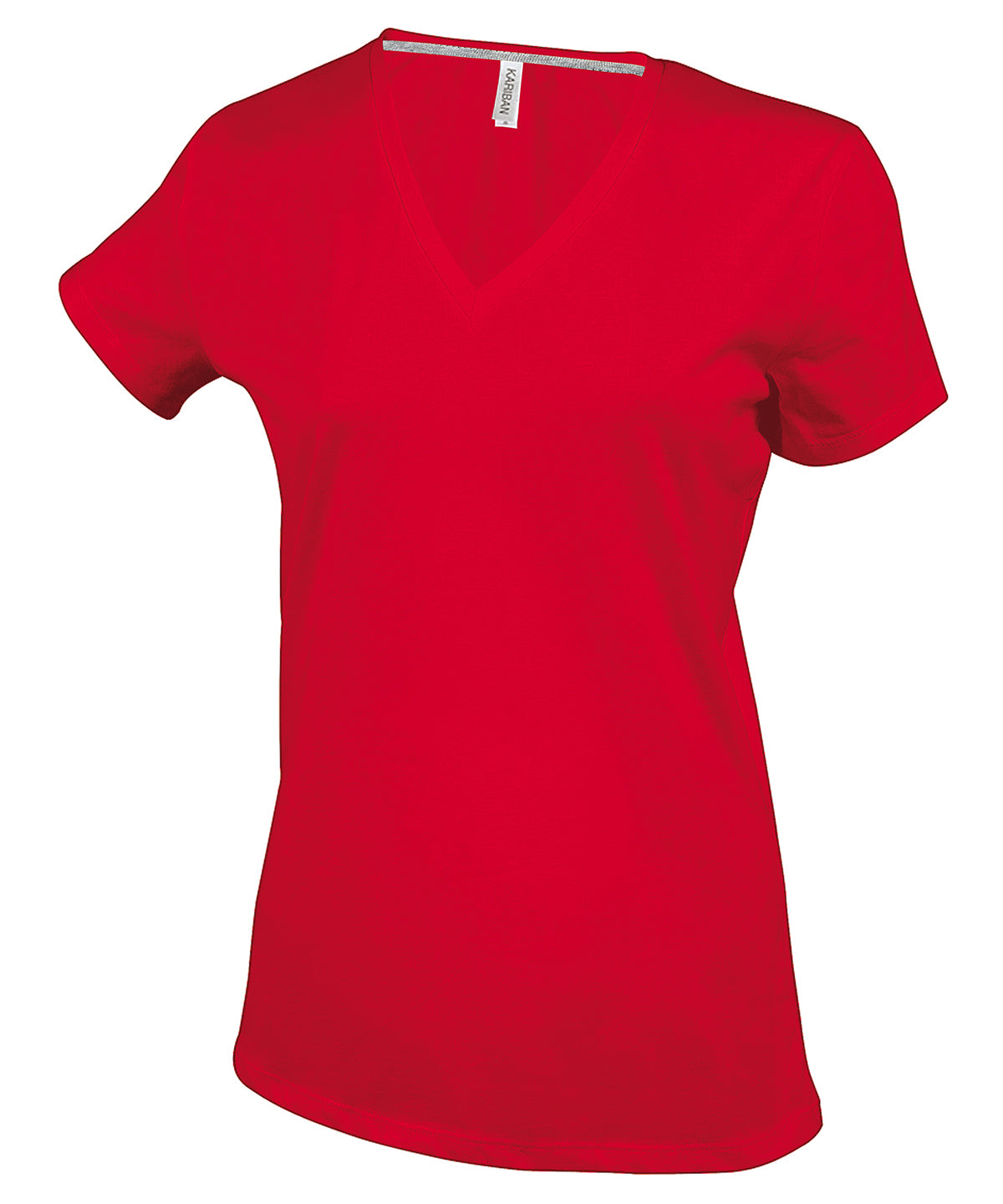 Tryck din logga på T-shirts från Kariban - Anpassa Short Sleeve V-neck T-shirt - Dam i färgen Mellan röd för företag, föreningar och privatpersoner