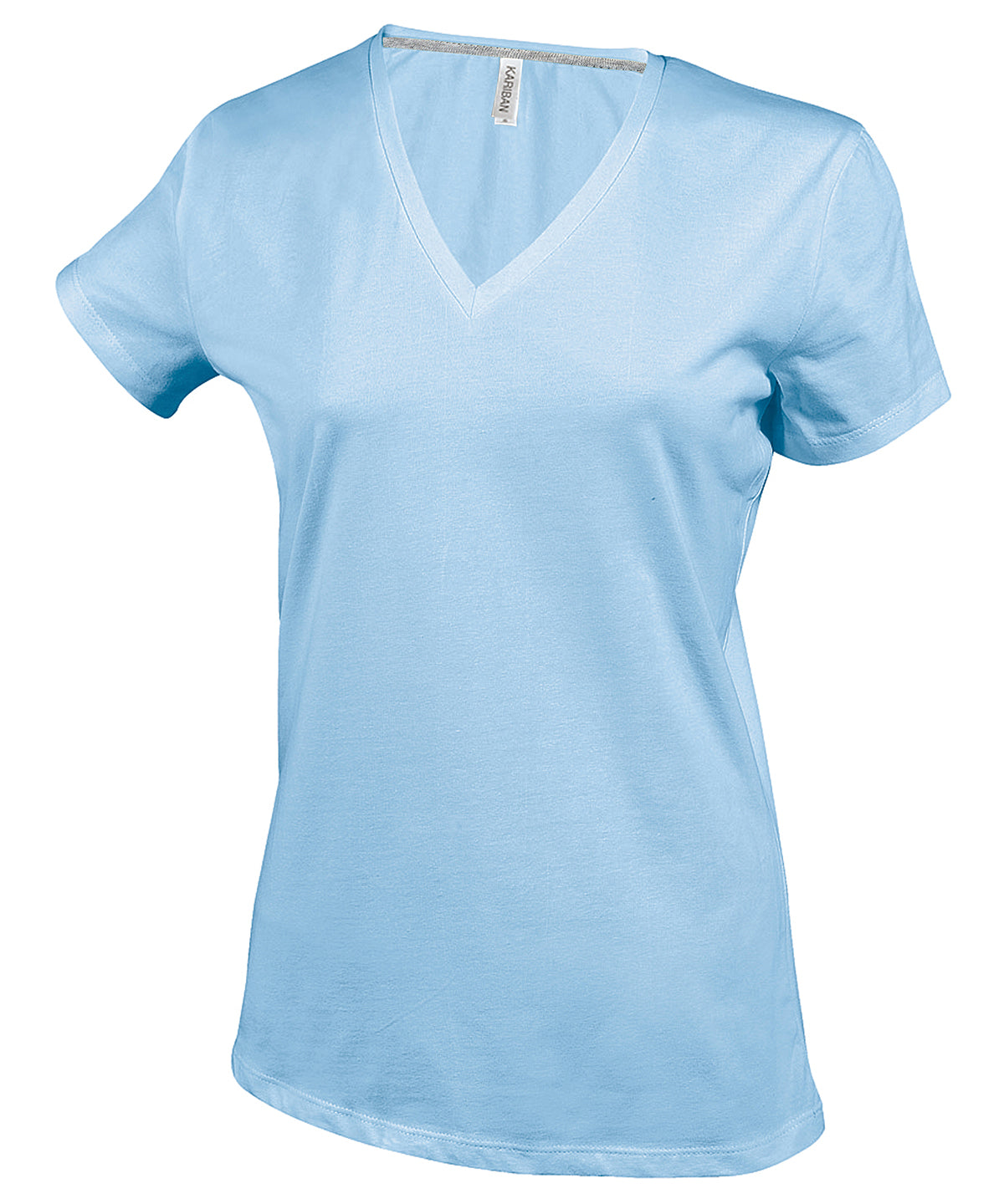 Tryck din logga på T-shirts från Kariban - Anpassa Short Sleeve V-neck T-shirt - Dam i färgen Himmelblå för företag, föreningar och privatpersoner