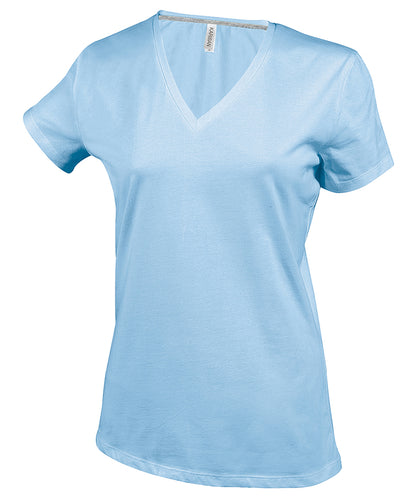 Tryck din logga på T-shirts från Kariban - Anpassa Short Sleeve V-neck T-shirt - Dam i färgen Himmelblå för företag, föreningar och privatpersoner