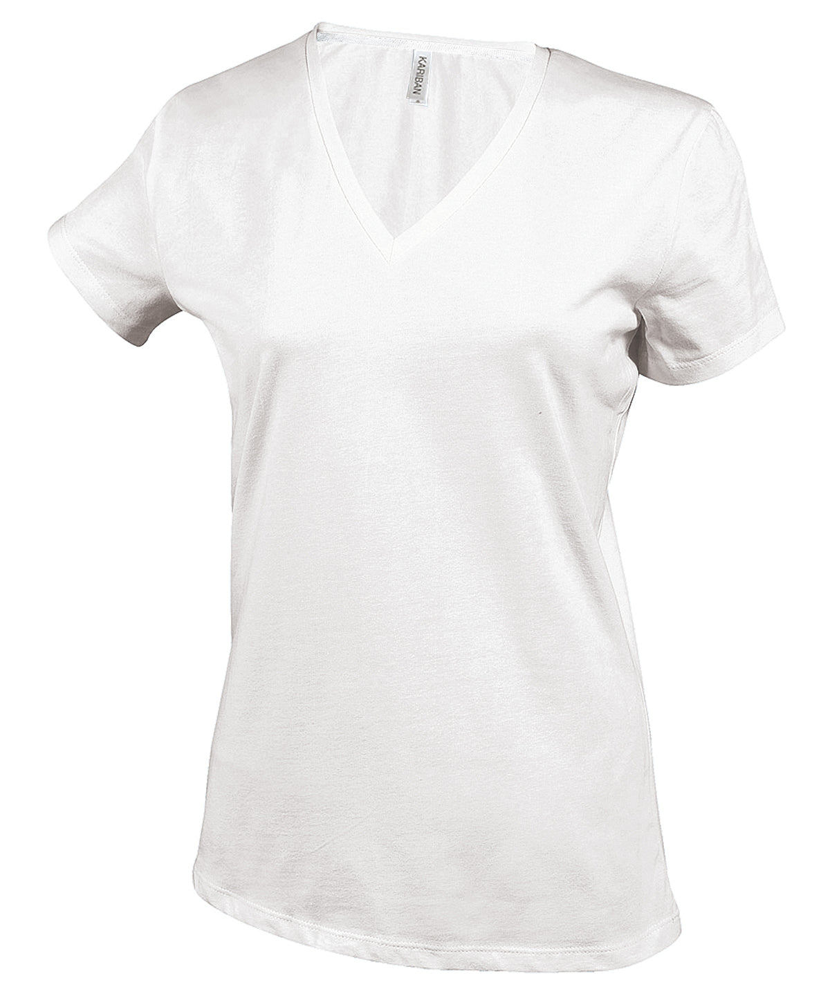 Tryck din logga på T-shirts från Kariban - Anpassa Short Sleeve V-neck T-shirt - Dam i färgen Vit för företag, föreningar och privatpersoner