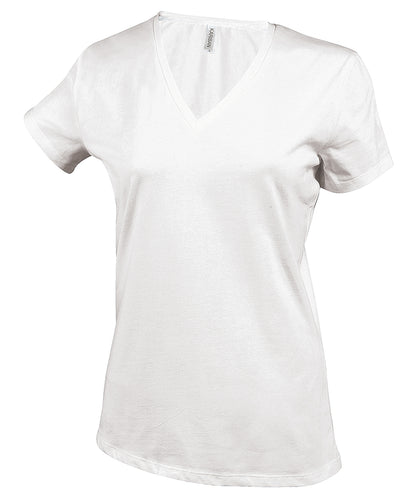 Tryck din logga på T-shirts från Kariban - Anpassa Short Sleeve V-neck T-shirt - Dam i färgen Vit för företag, föreningar och privatpersoner