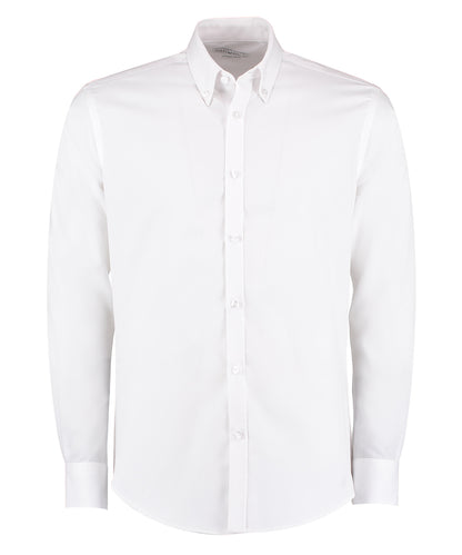 Tryck din logga på Skjortor från Kustom Kit - Anpassa Långärmad, strykfri Oxford twill-skjorta med smal passform i färgen Vit för företag, föreningar och privatpersoner