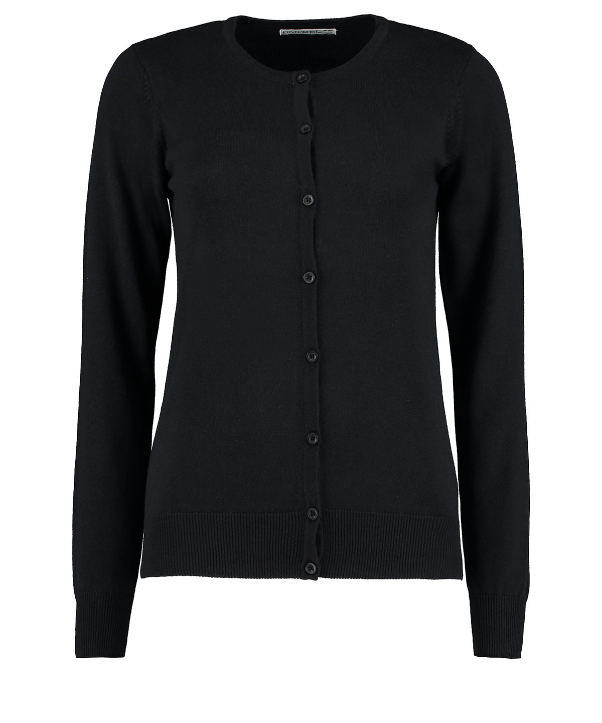 Tryck din logga på Koftor från Kustom Kit - Anpassa Dam Arundel crew neck cardigan långärmad i färgen Svart för företag, föreningar och privatpersoner