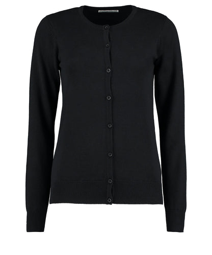 Tryck din logga på Koftor från Kustom Kit - Anpassa Dam Arundel crew neck cardigan långärmad i färgen Svart för företag, föreningar och privatpersoner