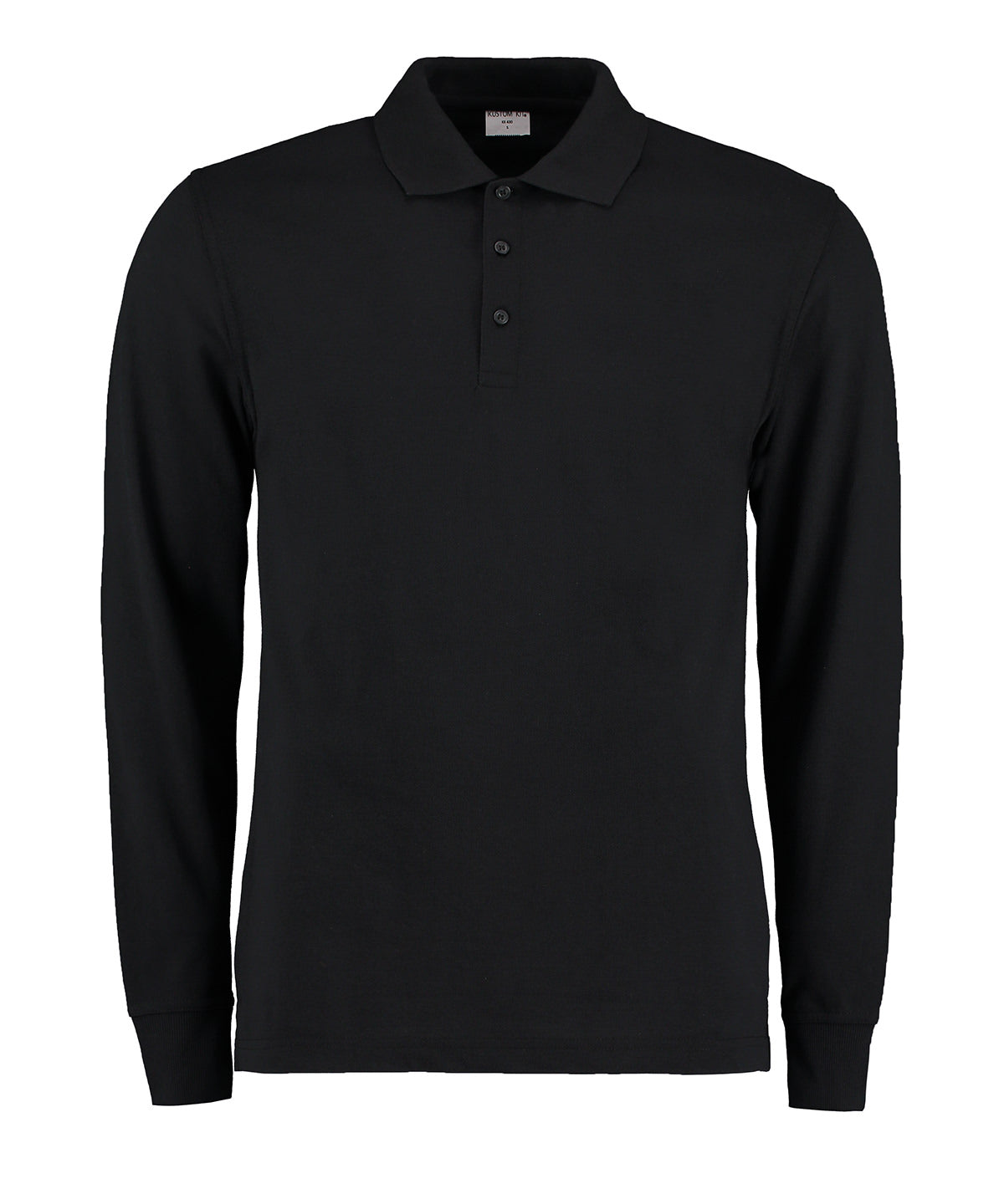 Tryck din logga på Piké från Kustom Kit - Anpassa Klassic Long Sleeve Polo i färgen Svart för företag, föreningar och privatpersoner