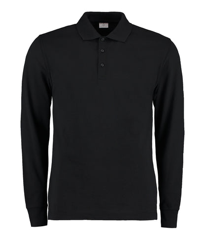 Tryck din logga på Piké från Kustom Kit - Anpassa Klassic Long Sleeve Polo i färgen Svart för företag, föreningar och privatpersoner