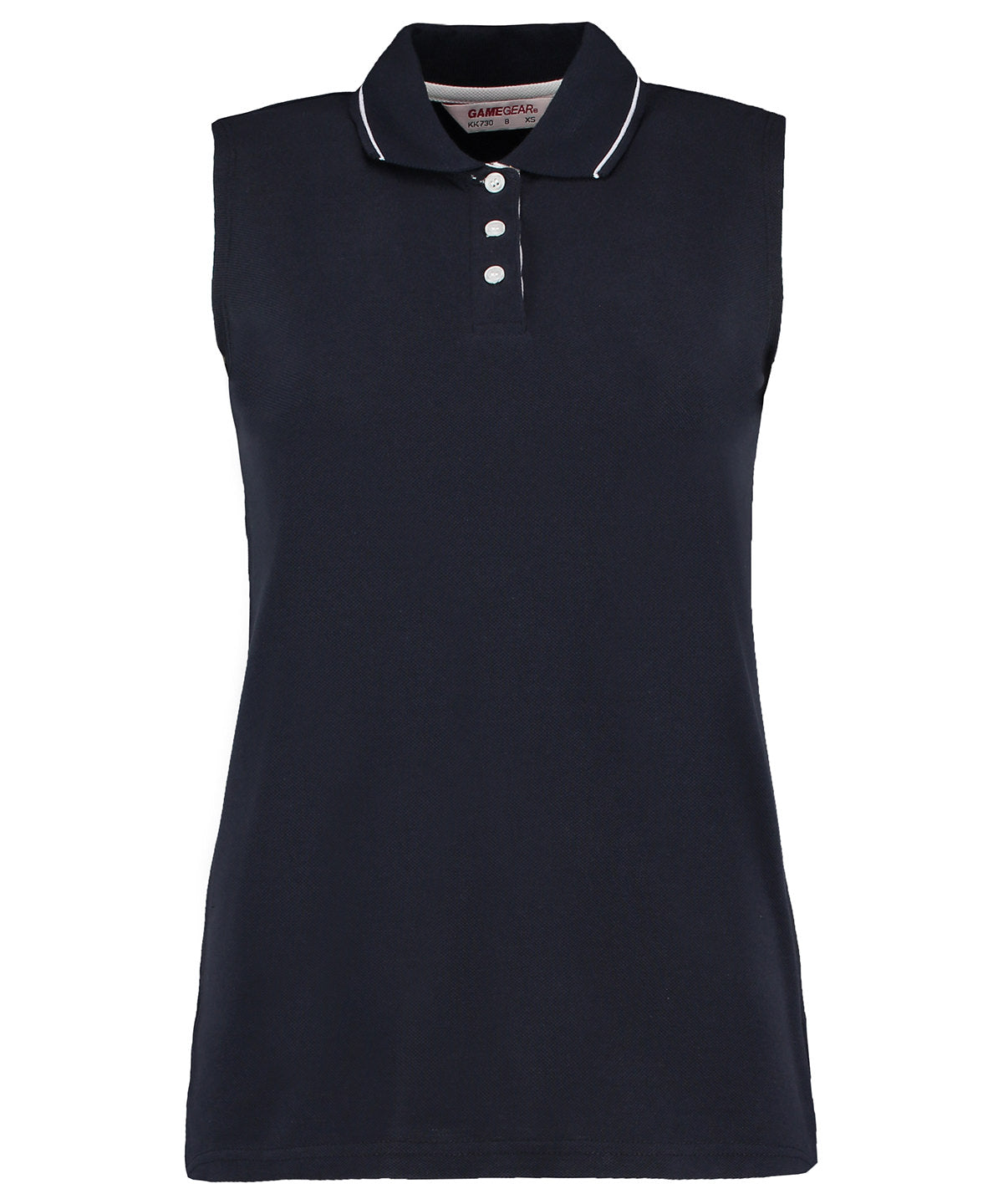 Tryck din logga på Piké från GameGear - Anpassa Gamegear Pro-Active Sleeveless Polo - Dam i färgen Marinblå för företag, föreningar och privatpersoner