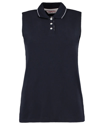 Tryck din logga på Piké från GameGear - Anpassa Gamegear Pro-Active Sleeveless Polo - Dam i färgen Marinblå för företag, föreningar och privatpersoner