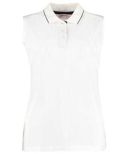 Tryck din logga på Piké från GameGear - Anpassa Gamegear Pro-Active Sleeveless Polo - Dam i färgen Vit för företag, föreningar och privatpersoner
