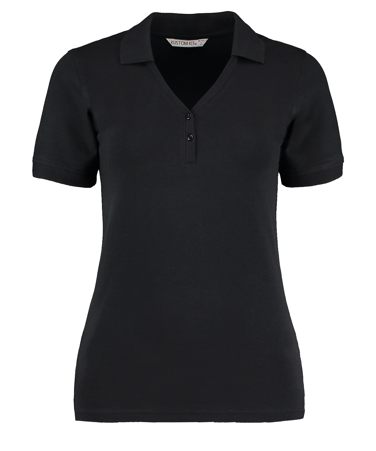Tryck din logga på Piké från Kustom Kit - Anpassa Sophia V-neck Polo i färgen Svart för företag, föreningar och privatpersoner