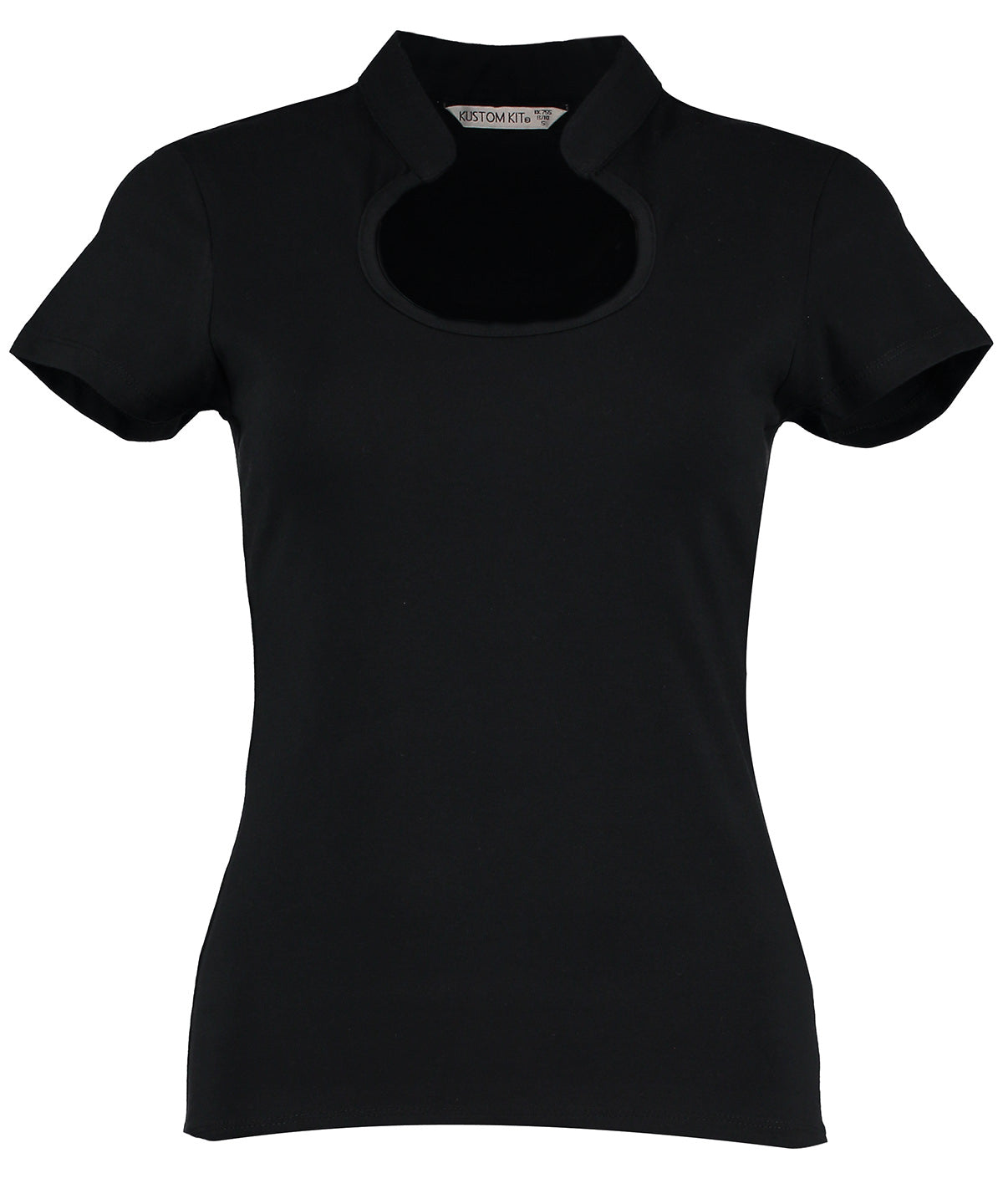 Tryck din logga på T-shirts från Kustom Kit - Anpassa Women's Keyhole Neck Top i färgen Svart för företag, föreningar och privatpersoner