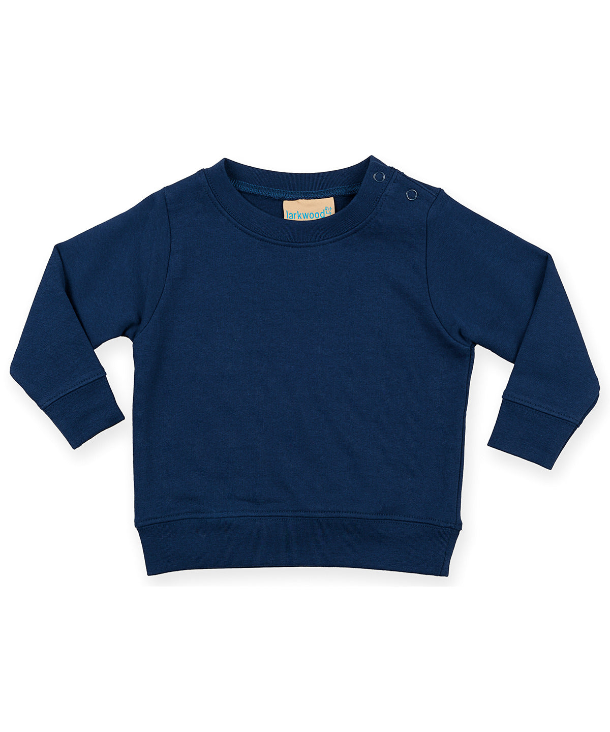Tryck din logga på Sweatshirts från Larkwood - Anpassa Sweatshirt med rund hals och tryckknappar på axlarna i färgen Marinblå för företag, föreningar och privatpersoner