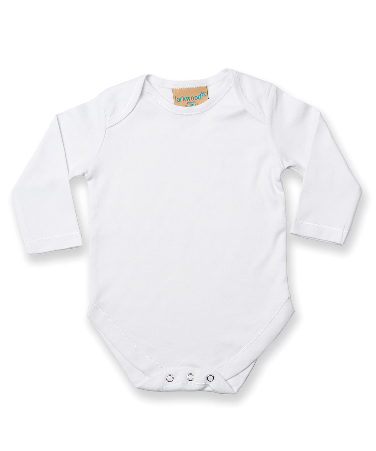 Tryck din logga på Bodys från Larkwood - Anpassa Långärmad bodysuit för baby i färgen Vit för företag, föreningar och privatpersoner