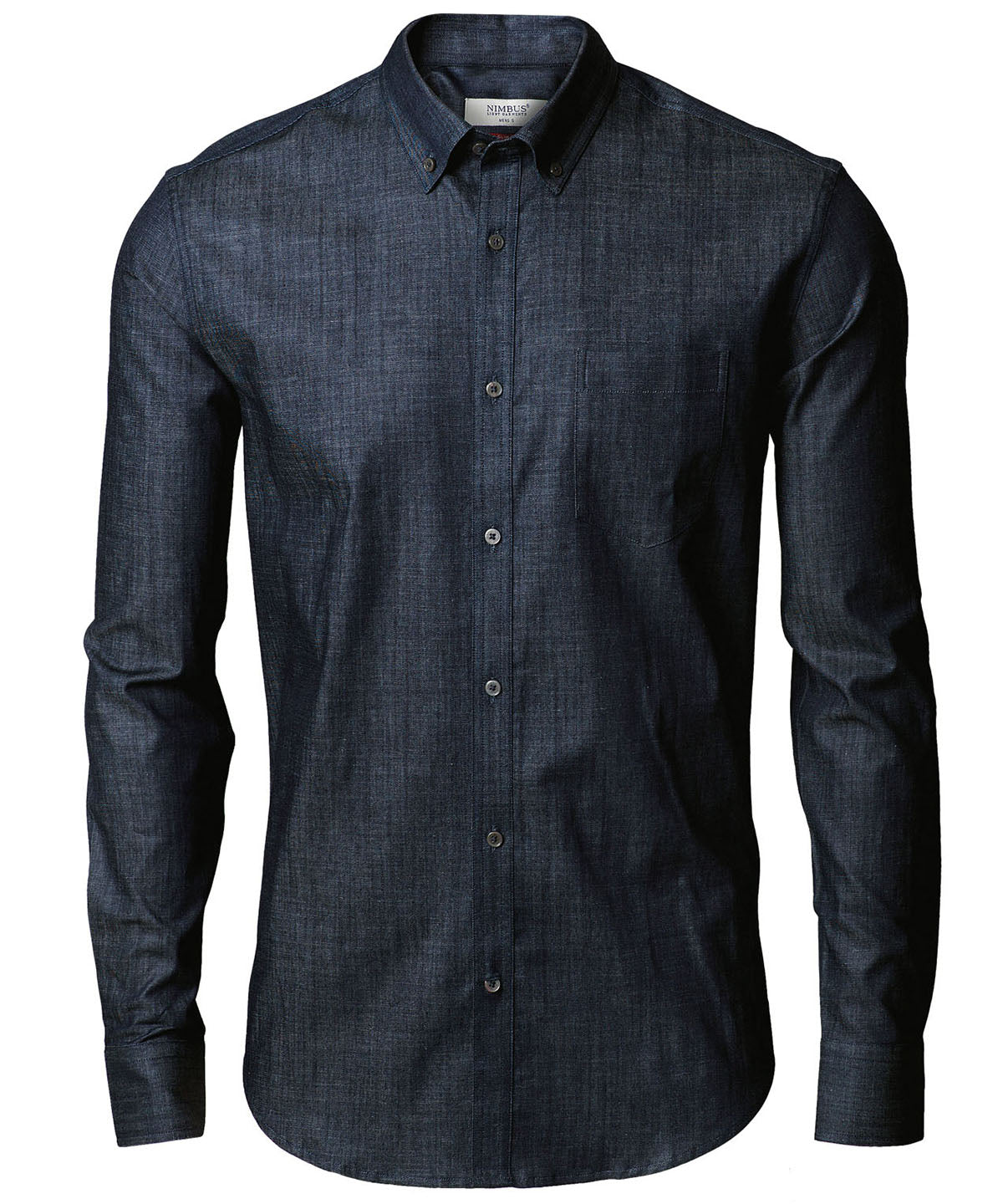 Tryck din logga på Skjortor från Nimbus - Anpassa Torrance slim fit rå och stilren denimskjorta i färgen Marinblå för företag, föreningar och privatpersoner