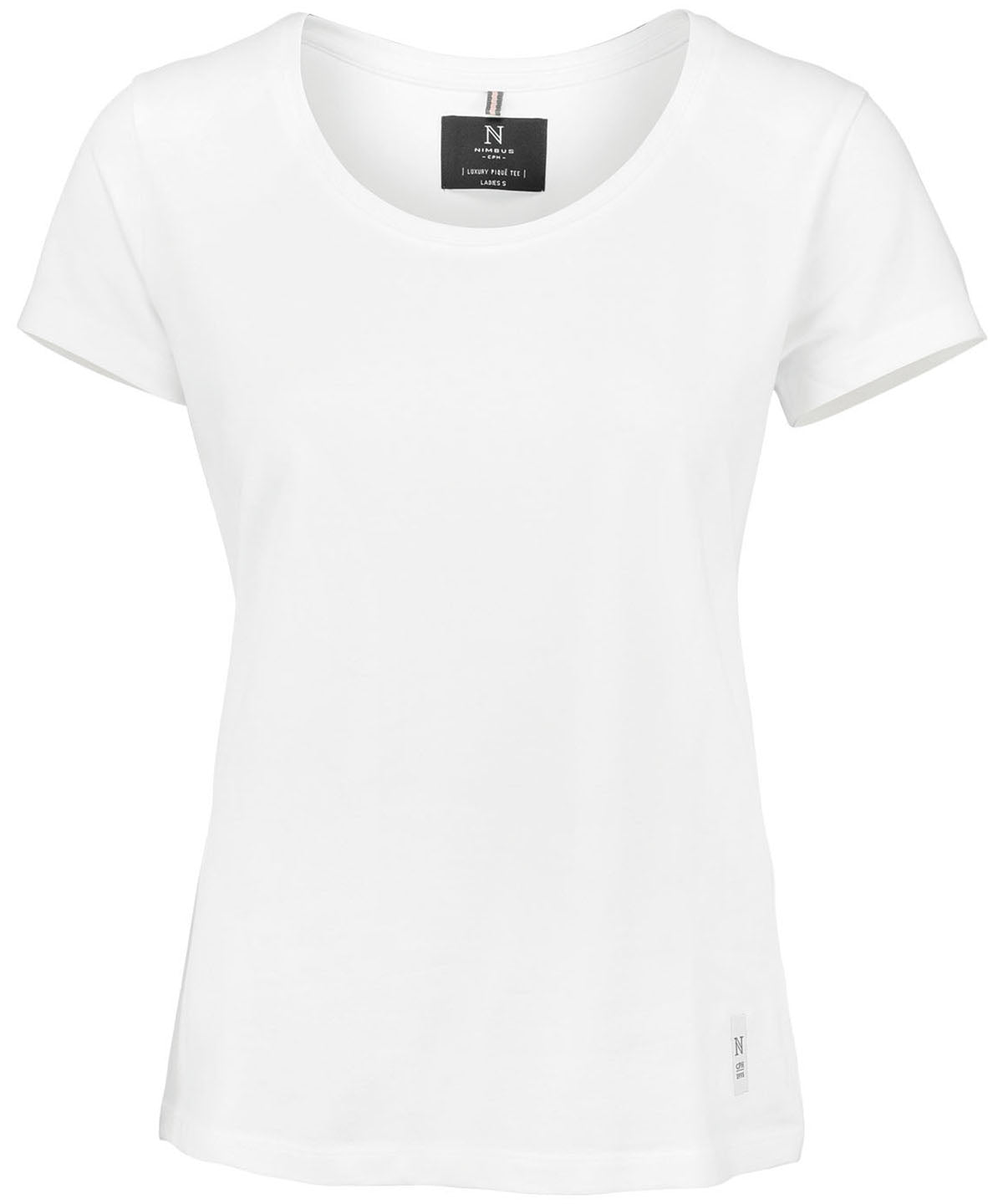 Tryck din logga på T-shirts från Nimbus - Anpassa Danbury – the piqué t-shirt - Dam i färgen Vit för företag, föreningar och privatpersoner