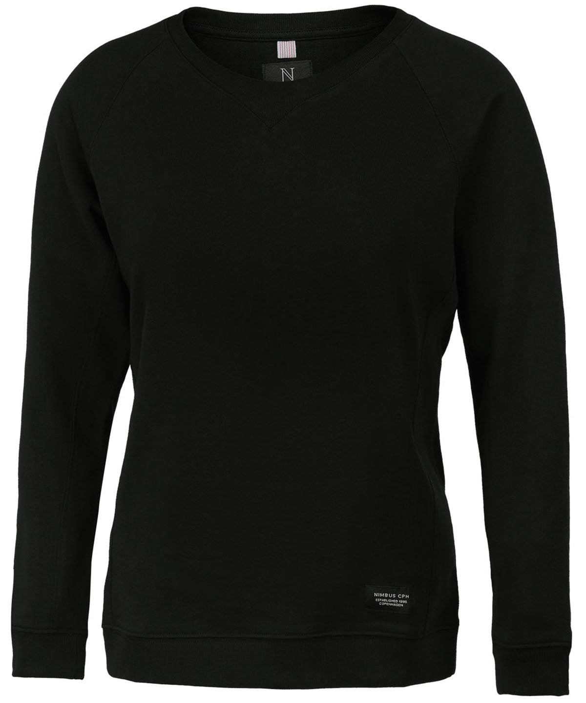 Tryck din logga på Sweatshirts från Nimbus - Anpassa Nimbus - Dam Newport Lyxig Lättvikts Crewneck i färgen Svart för företag, föreningar och privatpersoner