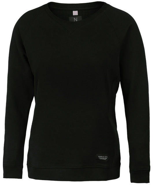 Tryck din logga på Sweatshirts från Nimbus - Anpassa Nimbus - Dam Newport Lyxig Lättvikts Crewneck i färgen Svart för företag, föreningar och privatpersoner