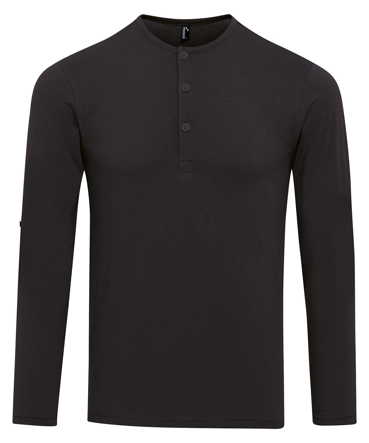 Tryck din logga på T-shirts från Premier - Anpassa Roll Sleeve Tee - Herr i färgen Svart för företag, föreningar och privatpersoner